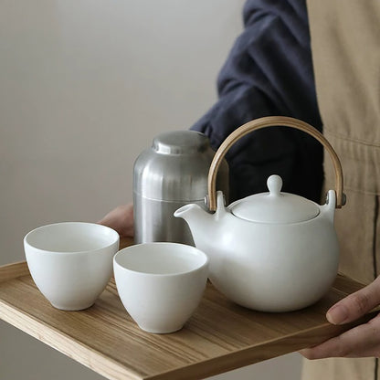 Service à thé Shimoyama en porcelaine avec anse en bambou