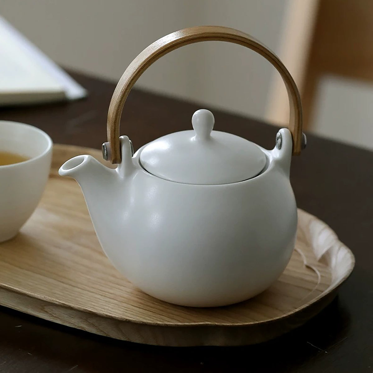 Service à thé Shimoyama en porcelaine avec anse en bambou