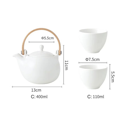 Service à thé Shimoyama en porcelaine avec anse en bambou