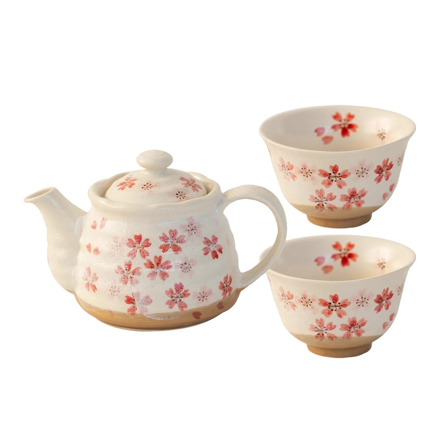 Service à thé Minoyaki motif sakura rose