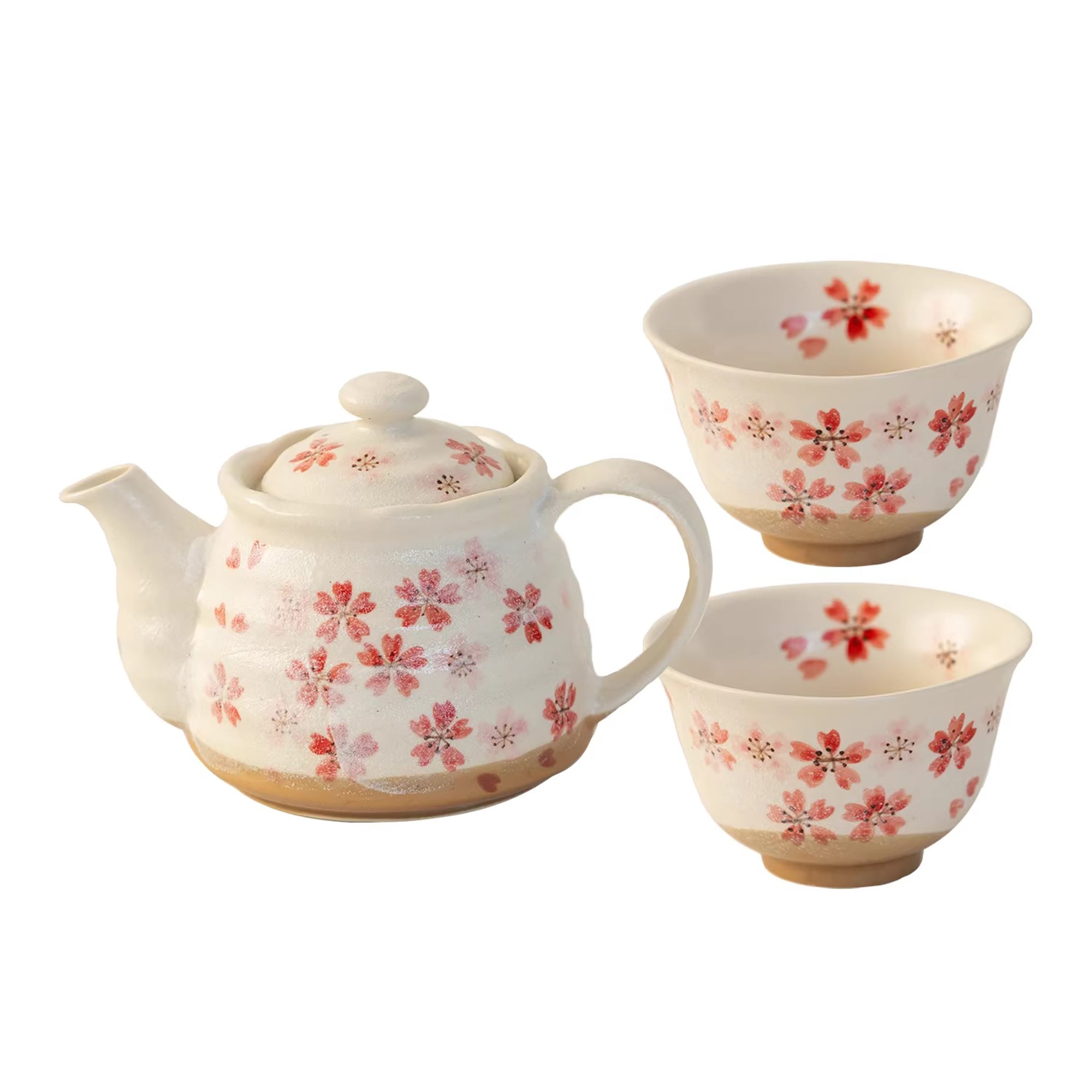 Service à thé Minoyaki motif sakura rose