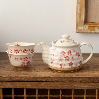 Service à thé Minoyaki motif sakura rose