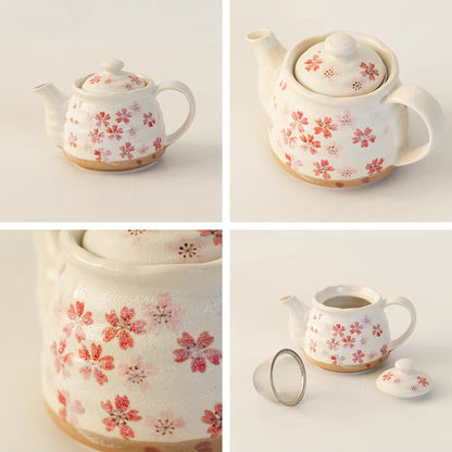 Service à thé Minoyaki motif sakura rose