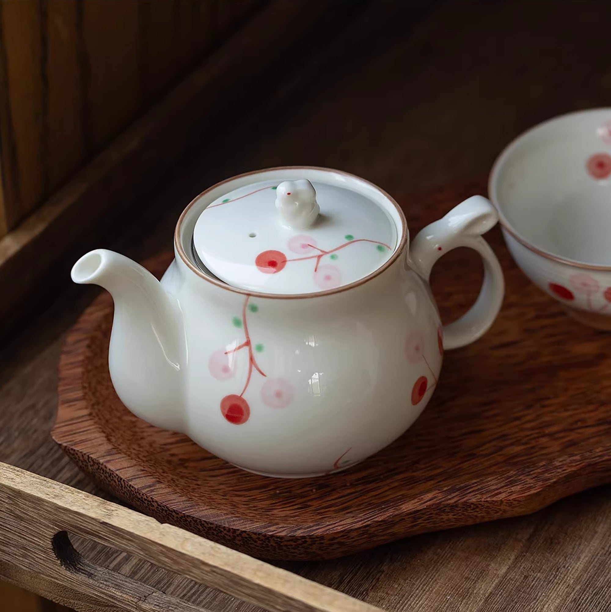 Service à thé Aritayaki cerises et lapin peint à la main