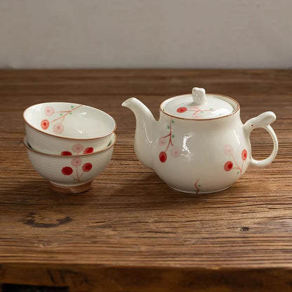 Service à thé Aritayaki cerises et lapin peint à la main