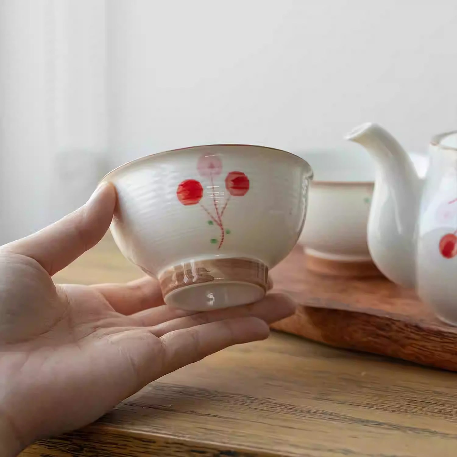 Service à thé Aritayaki cerises et lapin peint à la main