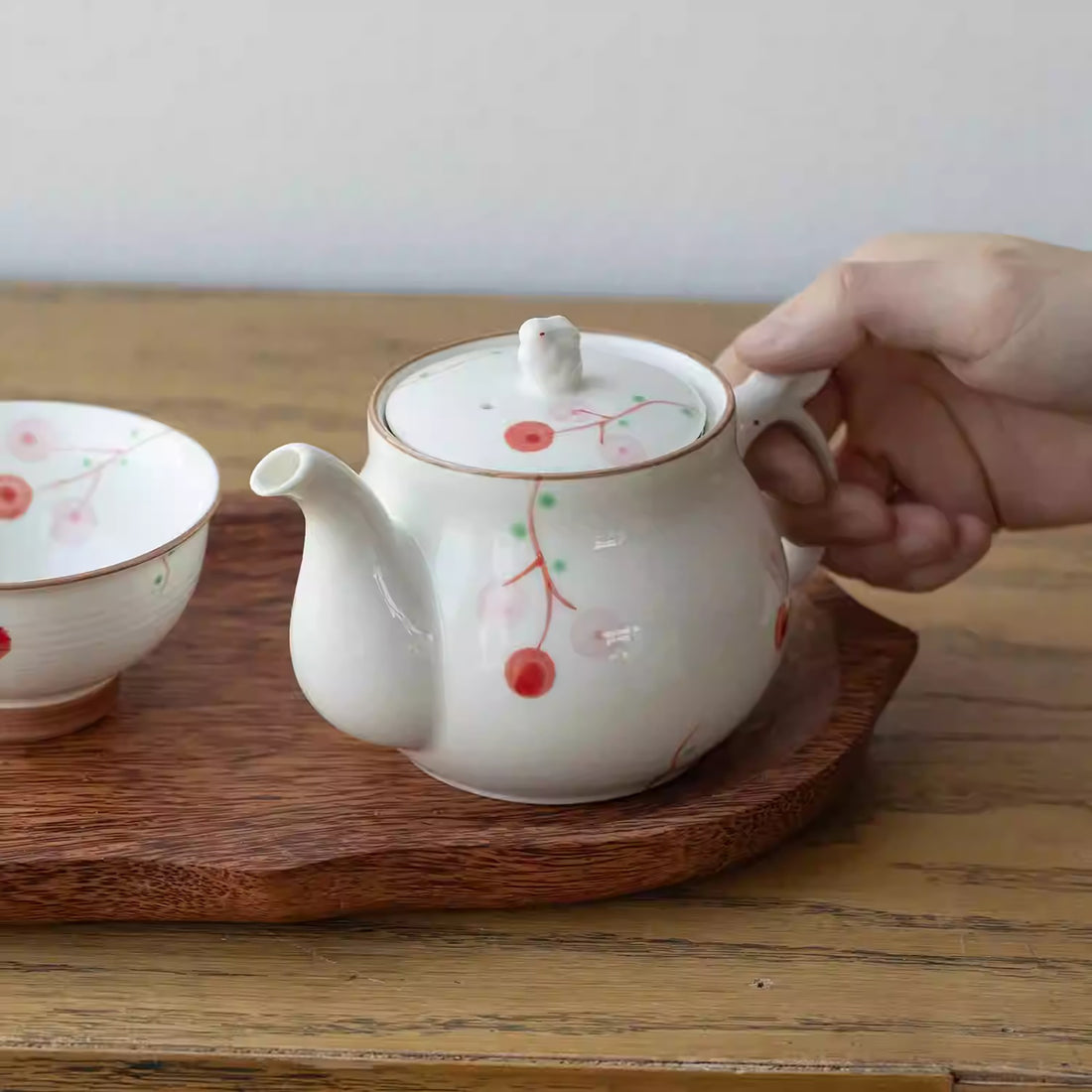 Service à thé Aritayaki cerises et lapin peint à la main