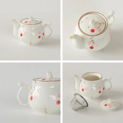 Service à thé Aritayaki cerises et lapin peint à la main