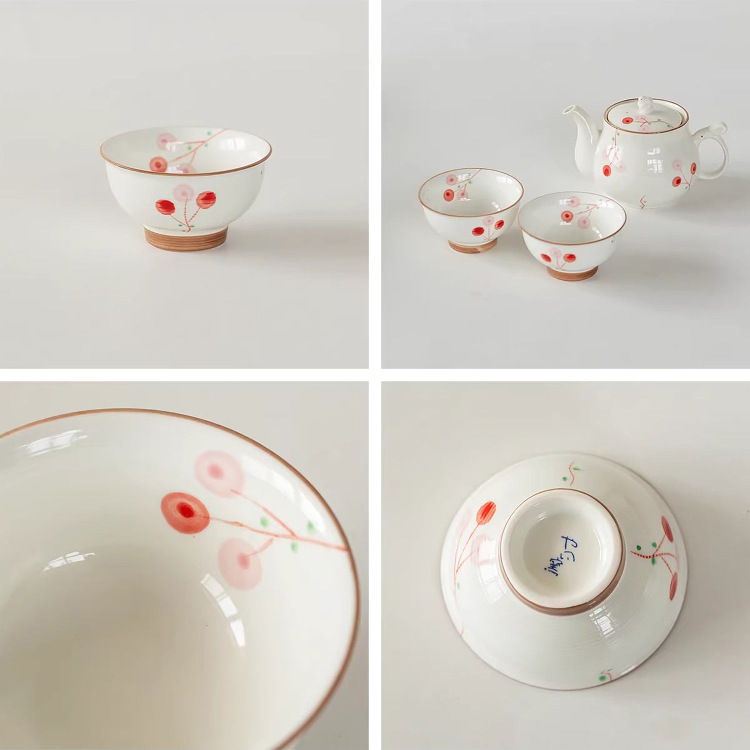 Service à thé Aritayaki cerises et lapin peint à la main