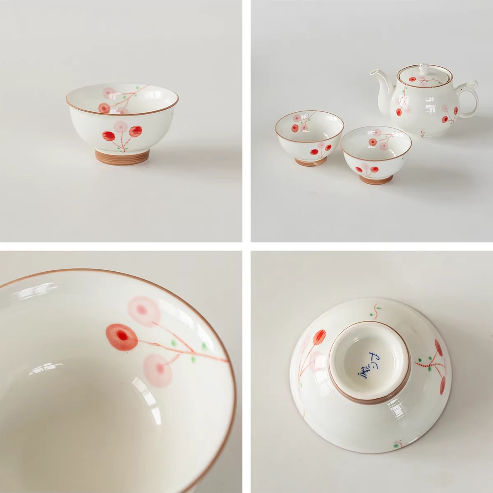 Service à thé Aritayaki cerises et lapin peint à la main