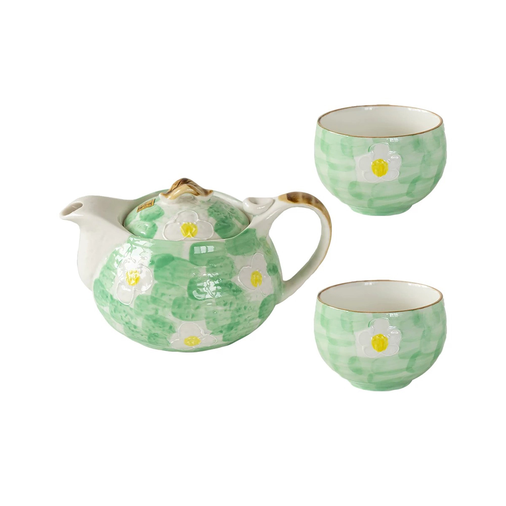 Théière artisanale Seto-yaki avec Motif sakura vert