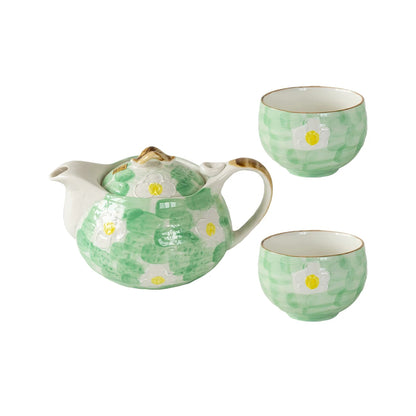 Théière artisanale Seto-yaki avec Motif sakura vert