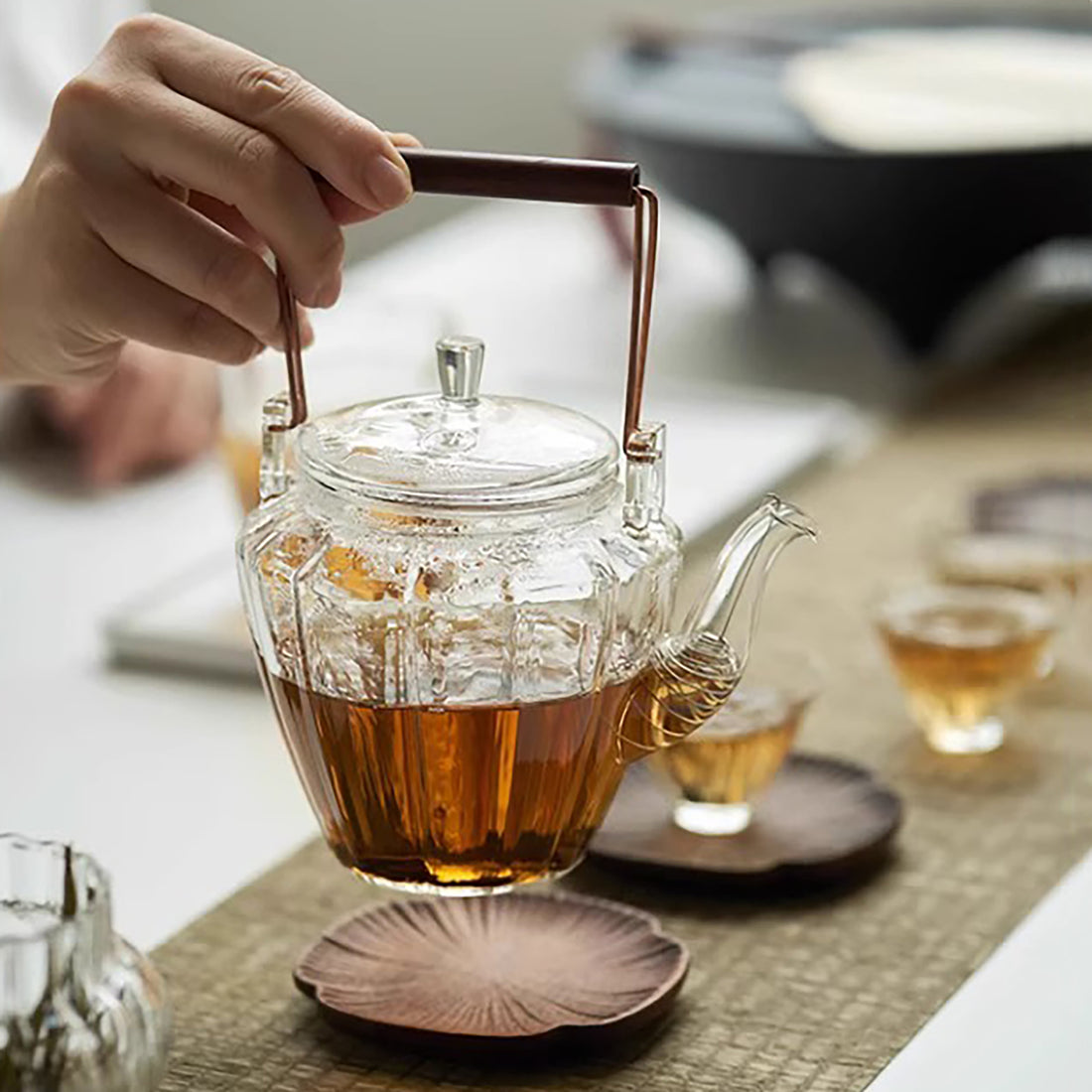 Théière en verre  borosilicate avec forme fleur de prunier
