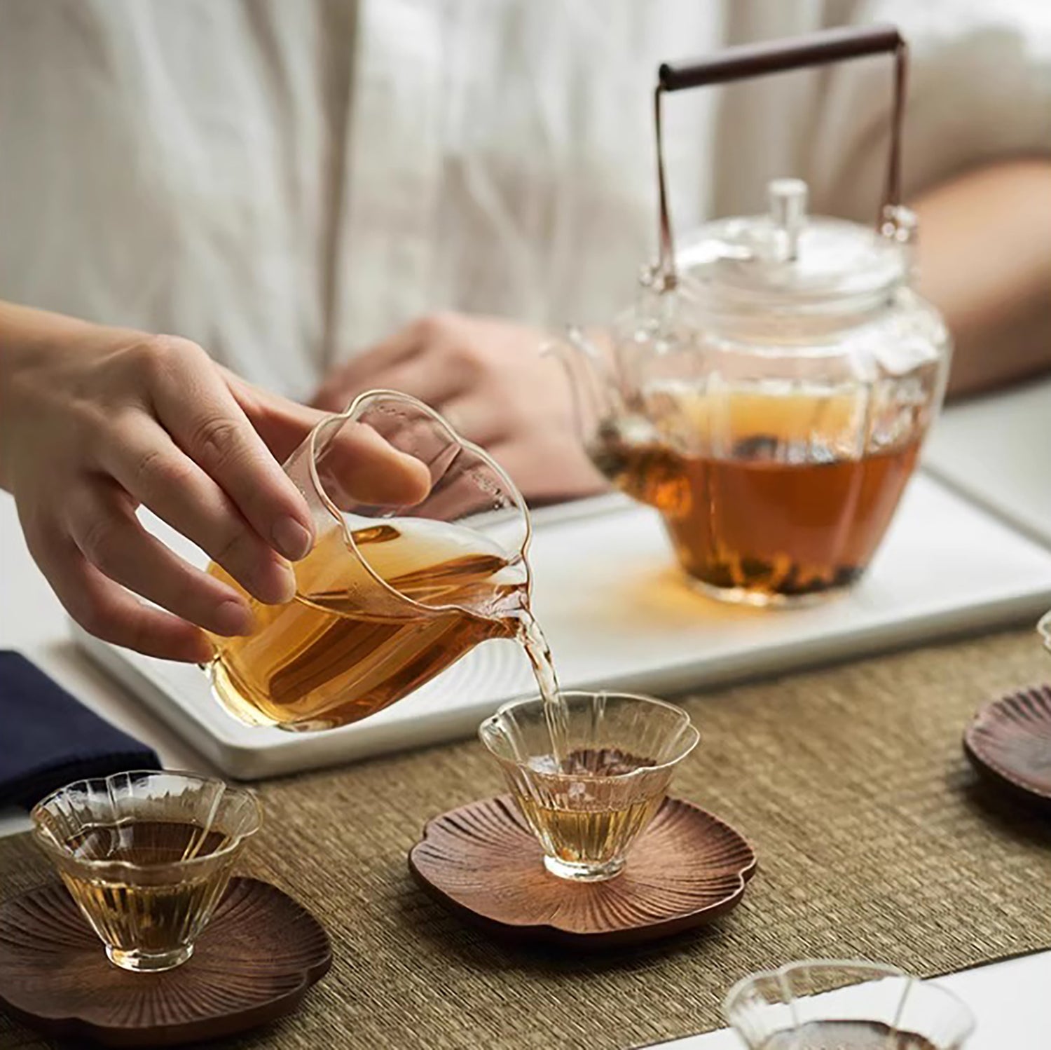 Théière en verre  borosilicate avec forme fleur de prunier