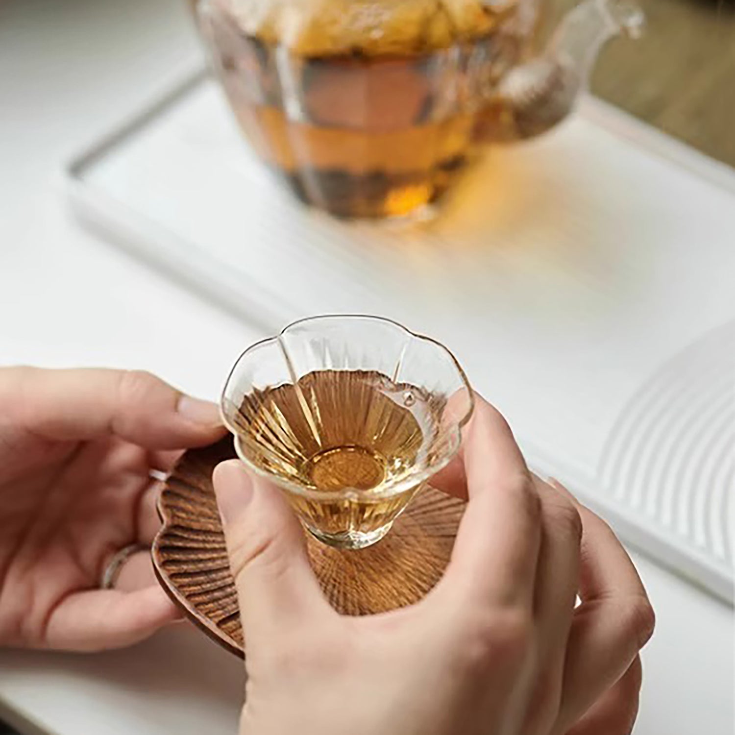Théière en verre  borosilicate avec forme fleur de prunier