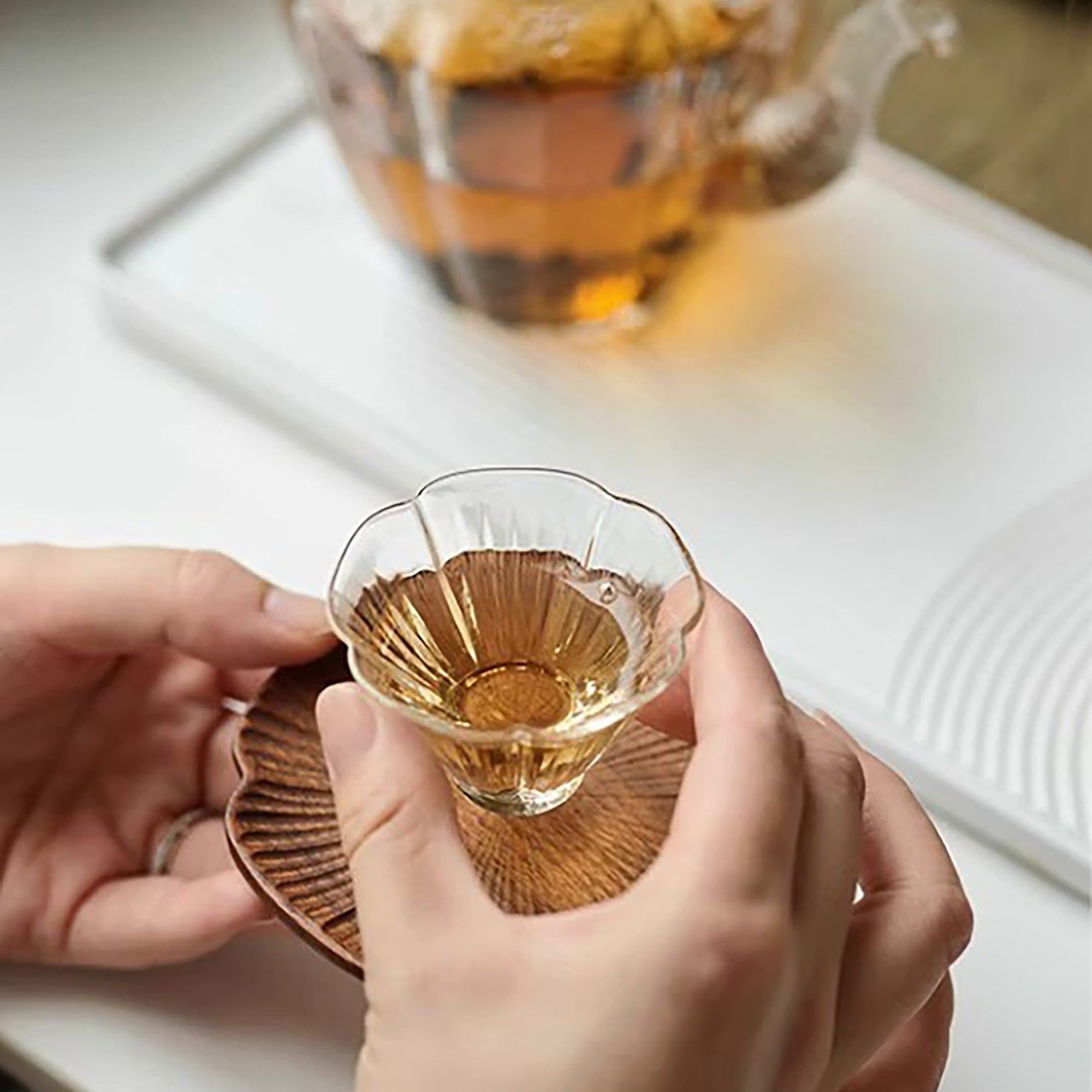 Théière en verre  borosilicate avec forme fleur de prunier