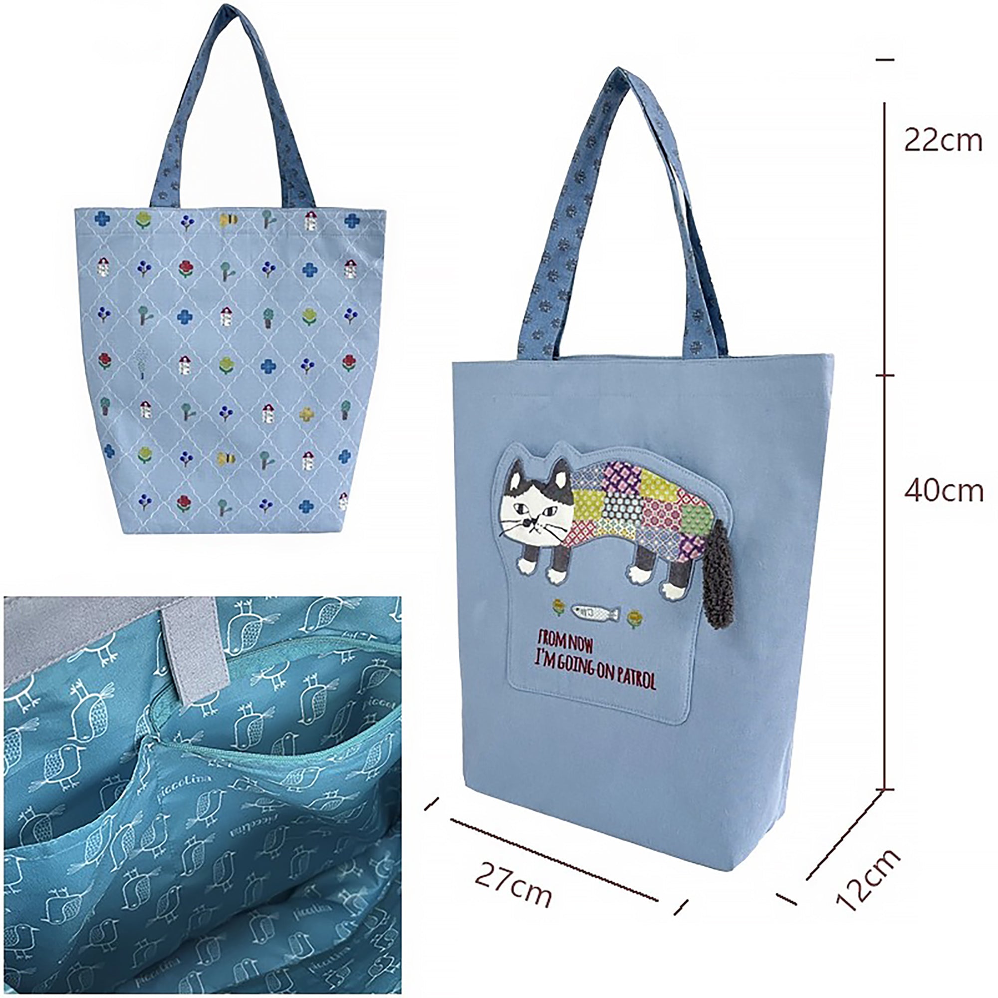 Sac cabas en toile brodée chat Kusuguru