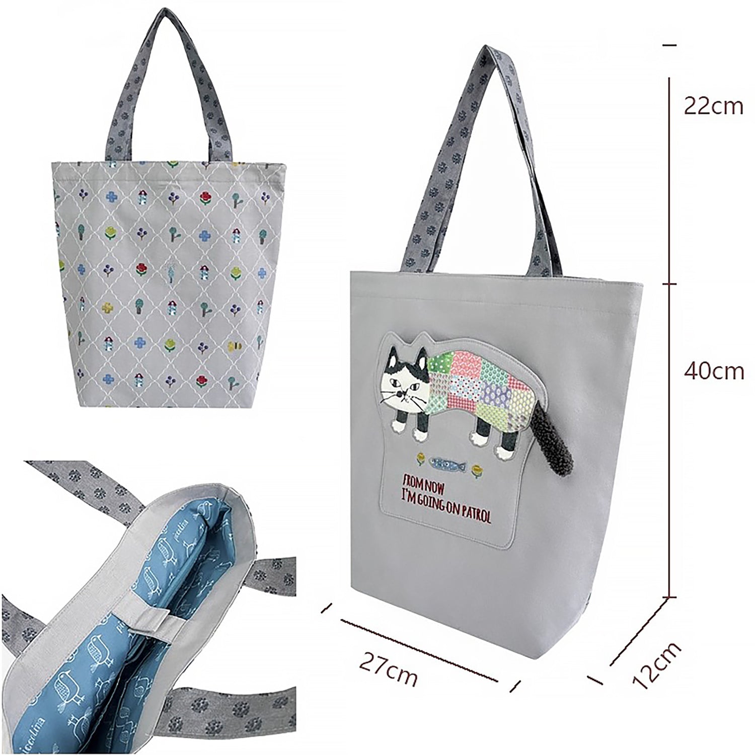 Sac cabas en toile brodée chat Kusuguru