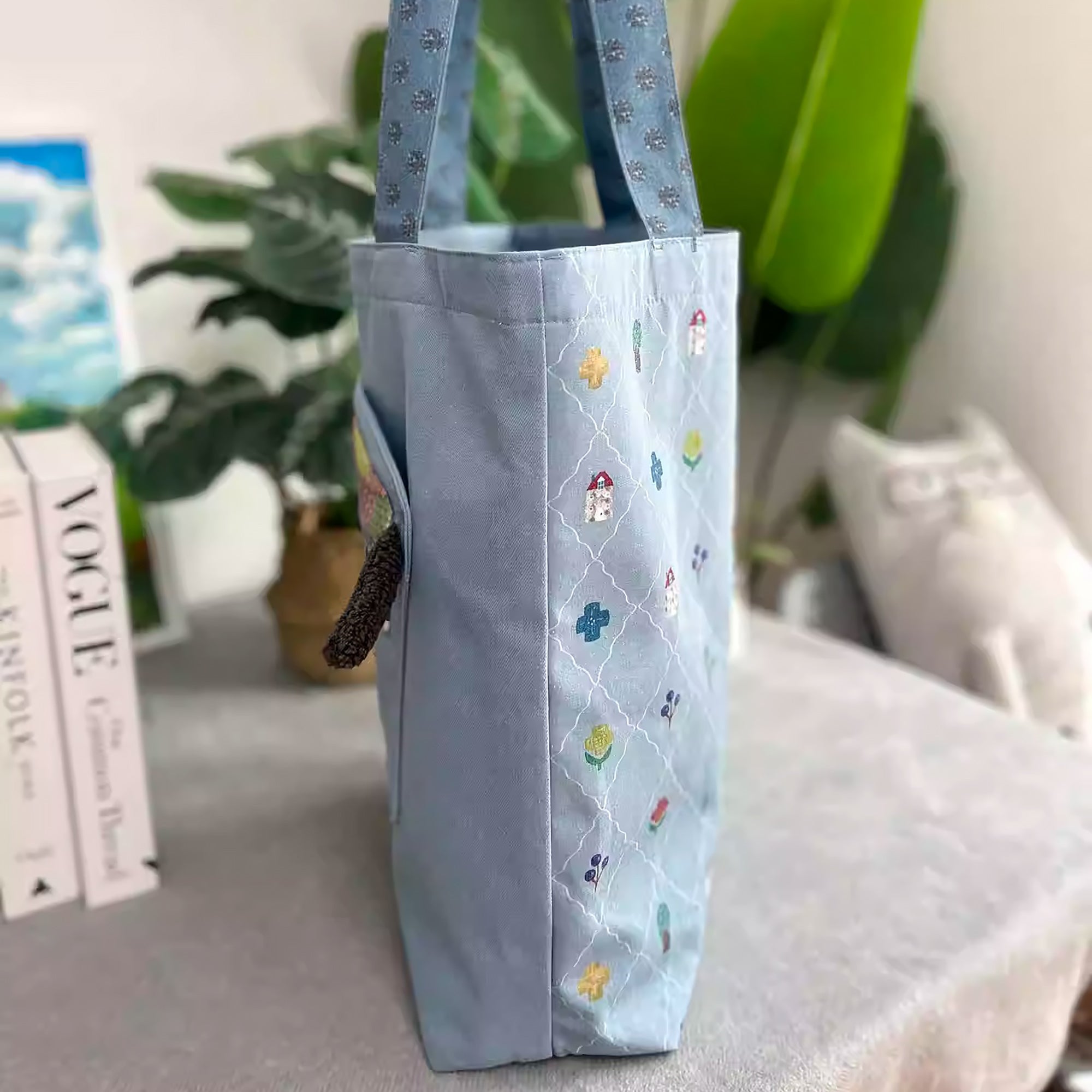 Sac cabas en toile brodée chat Kusuguru