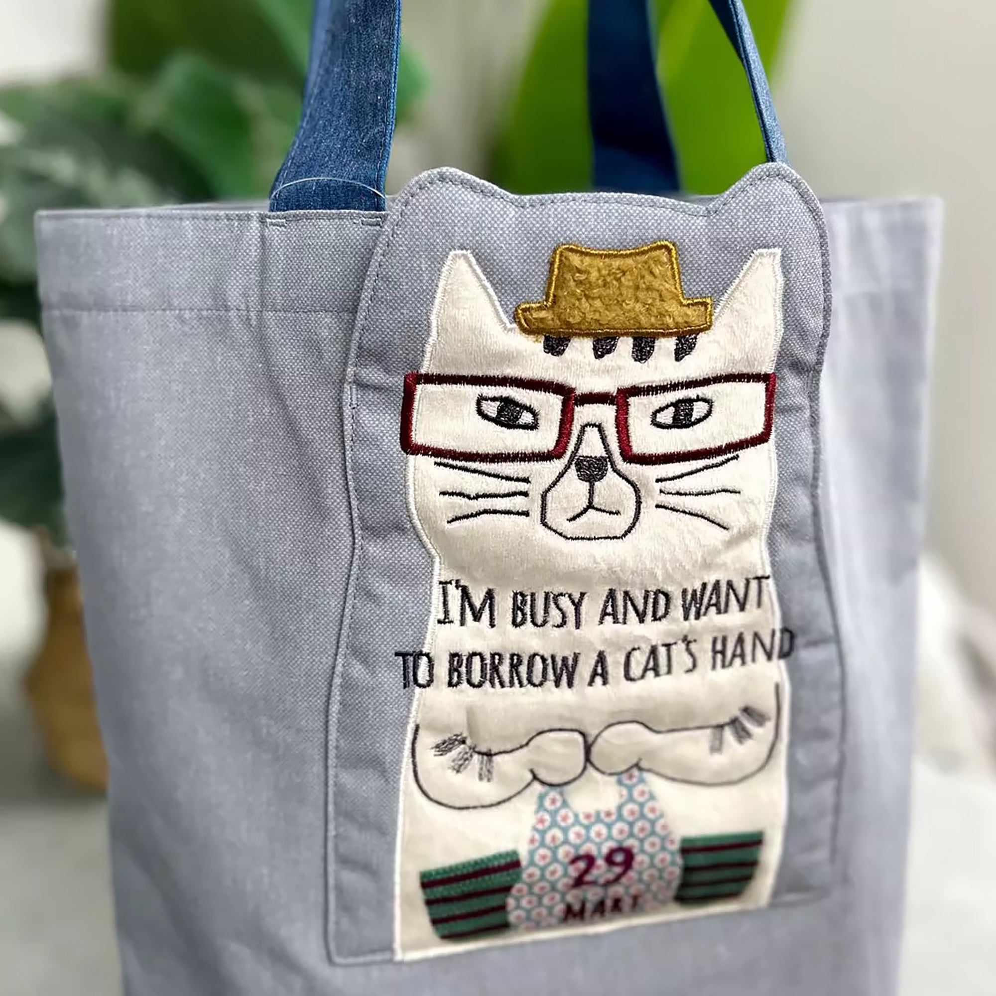 Grand Sac cabas Kusuguru avec chat brodé