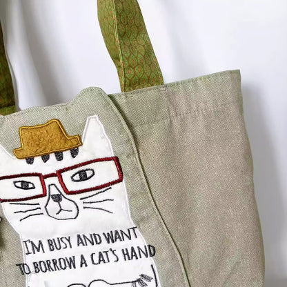 Grand Sac cabas Kusuguru avec chat brodé