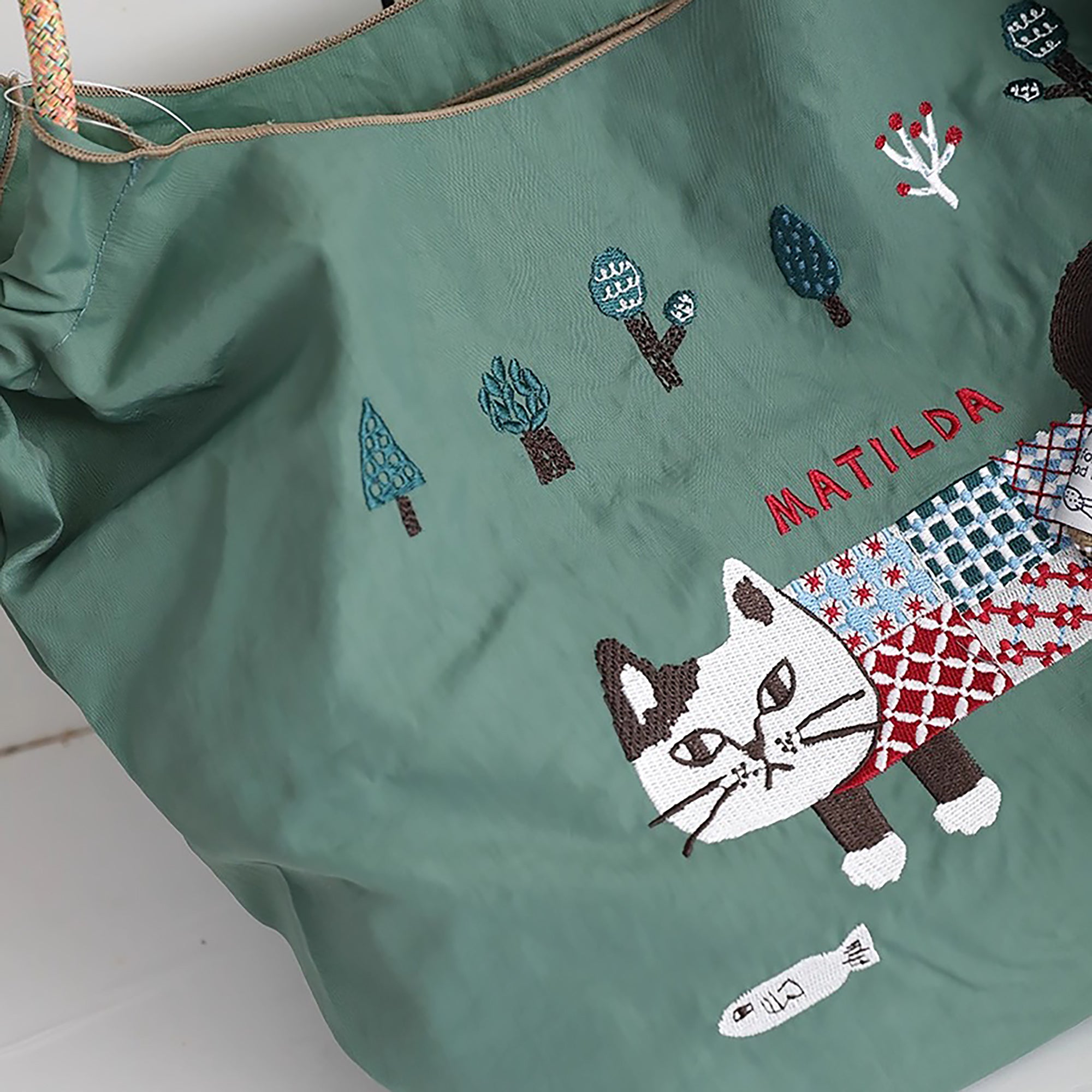 Sac tote en nylon brodé chat Kusuguru