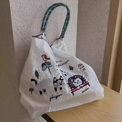 Sac shopping Kusuguru en nylon brodé motif chat