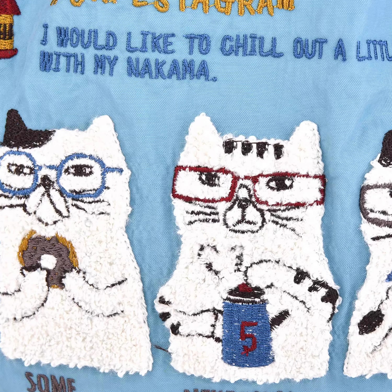 Sac shopping Kusuguru en nylon brodé motif chat