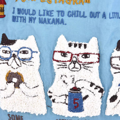 Sac shopping Kusuguru en nylon brodé motif chat