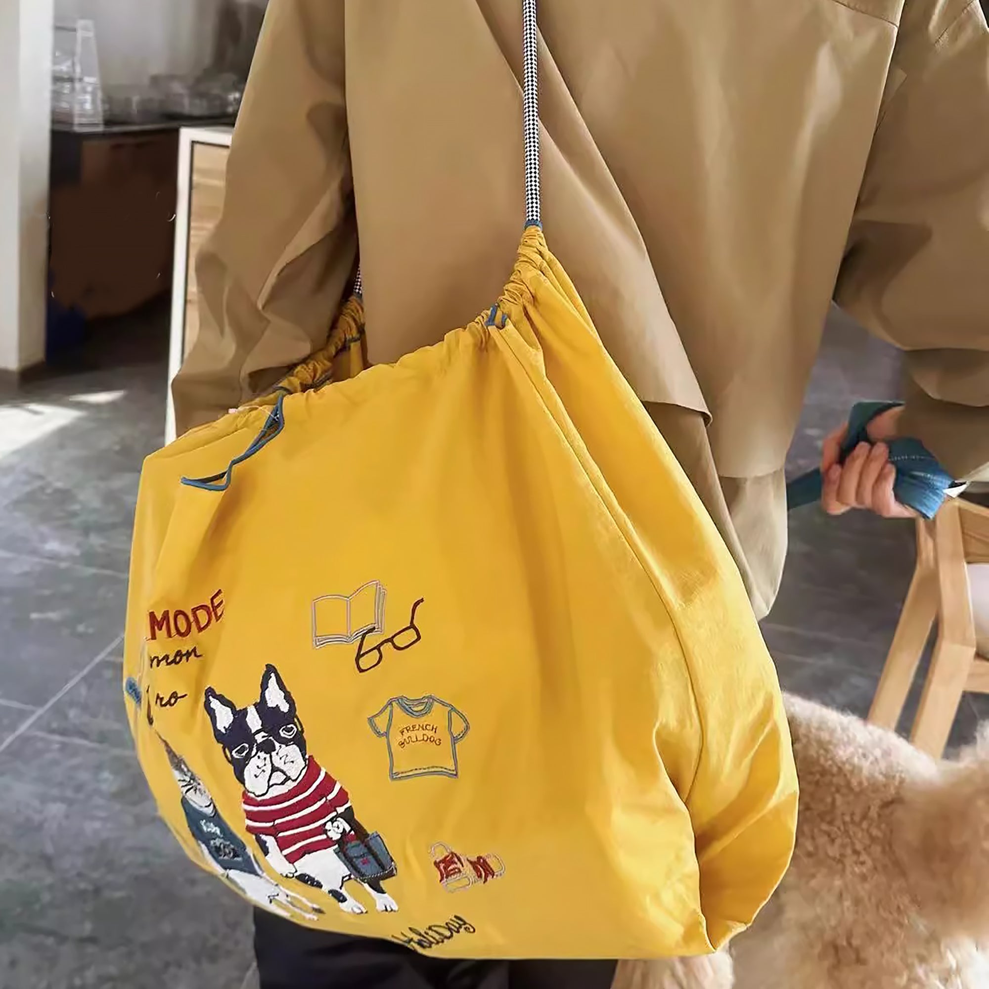 Kusuguru Einkaufstasche aus besticktem Nylon mit Katzenmotiv