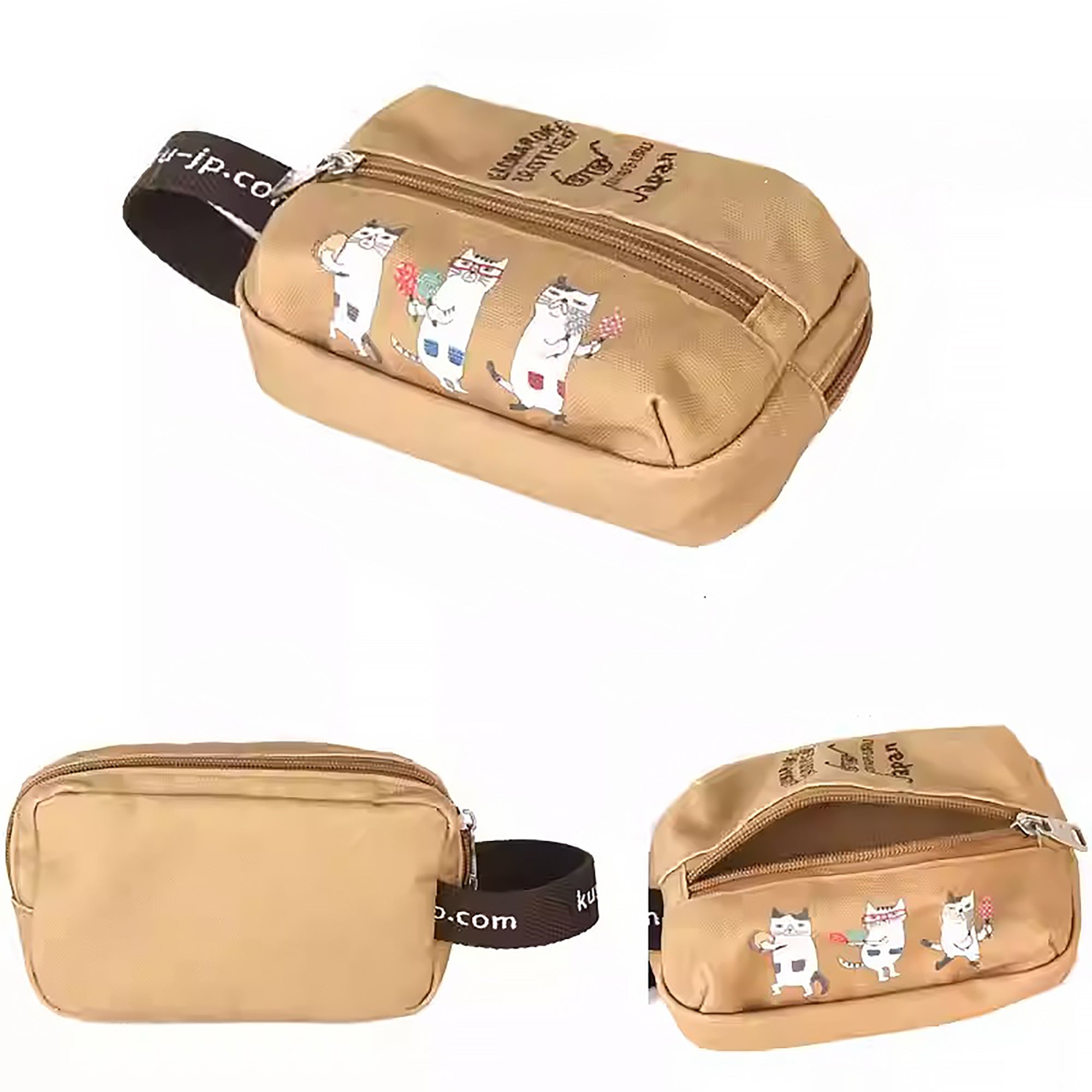 Kosmetiktasche Kusuguru mit Katzenstickerei und Fächern