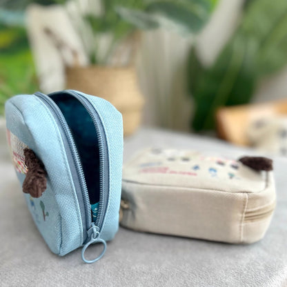 Pochette de rangement avec broderie chat Kusuguru avec multi-compartiments