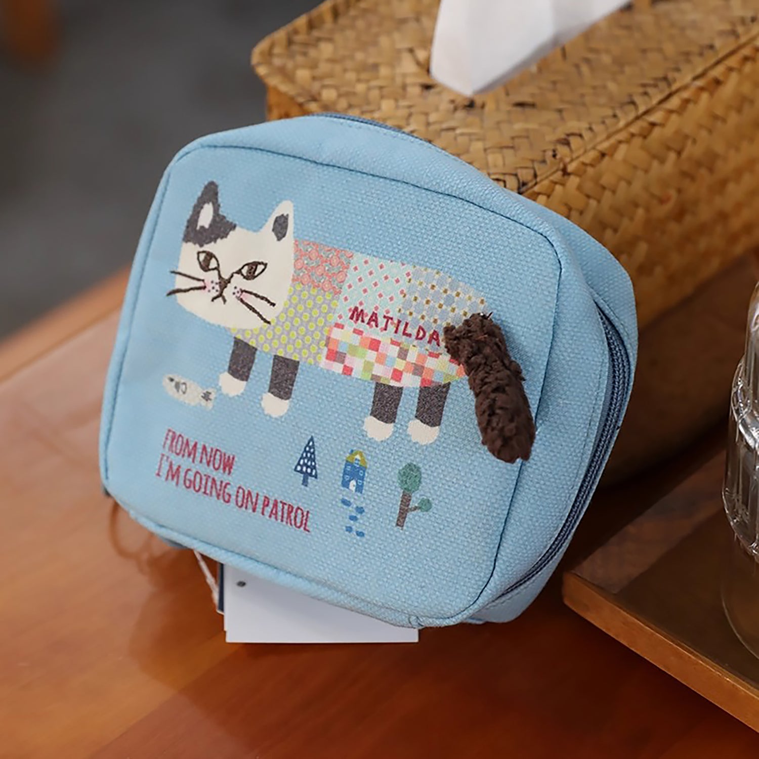 Pochette de rangement avec broderie chat Kusuguru avec multi-compartiments
