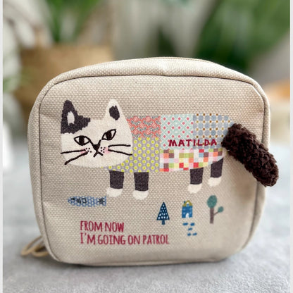 Pochette de rangement avec broderie chat Kusuguru avec multi-compartiments