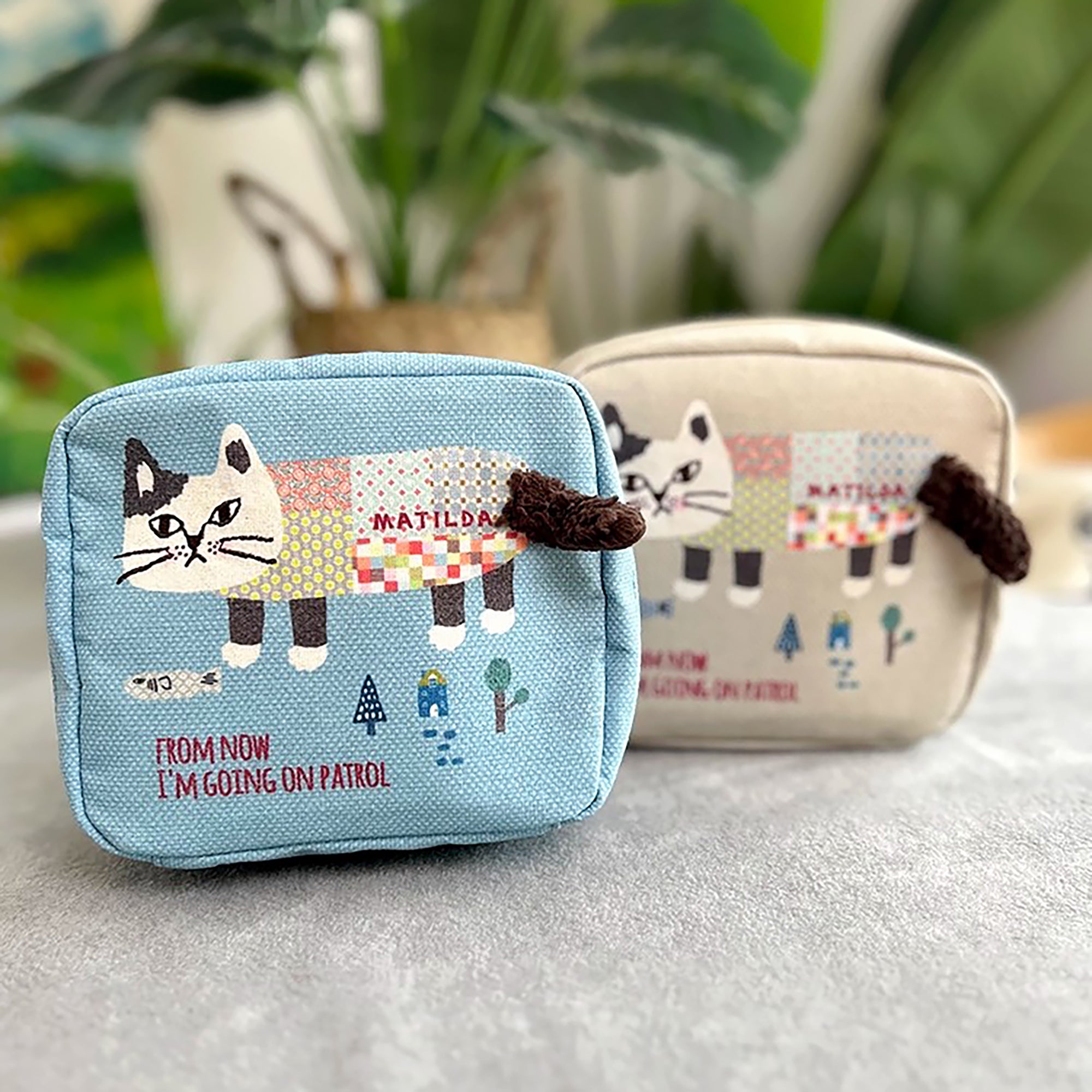 Pochette de rangement avec broderie chat Kusuguru avec multi-compartiments