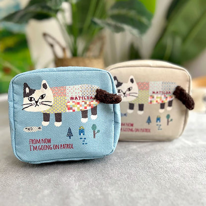 Pochette de rangement avec broderie chat Kusuguru avec multi-compartiments