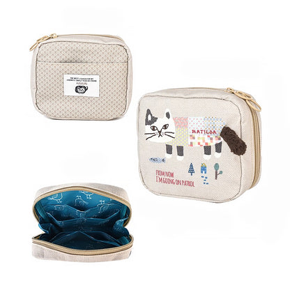 Pochette de rangement avec broderie chat Kusuguru avec multi-compartiments