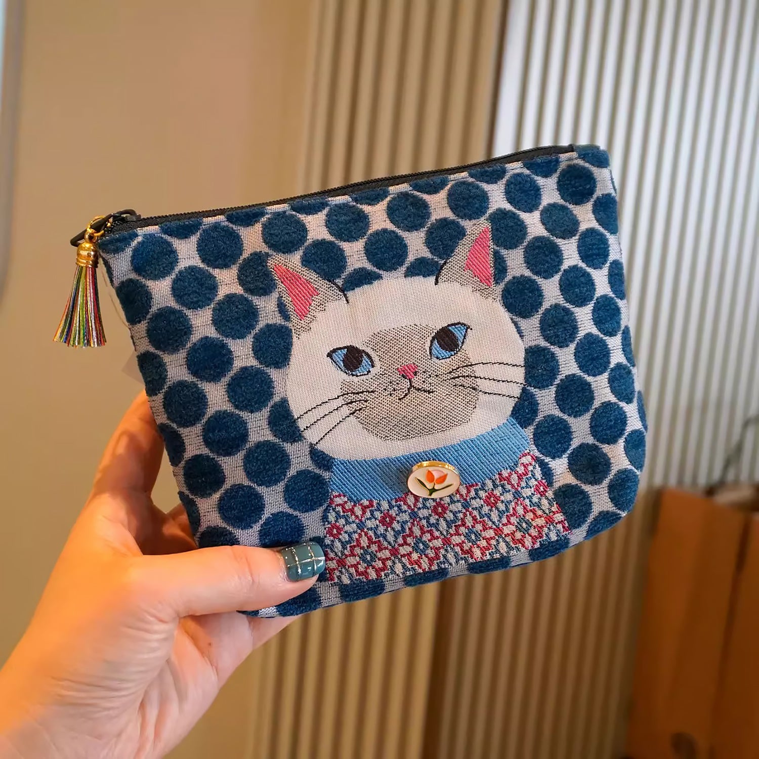 Pochette en tissu chenille Kusuguru motif chat mignon
