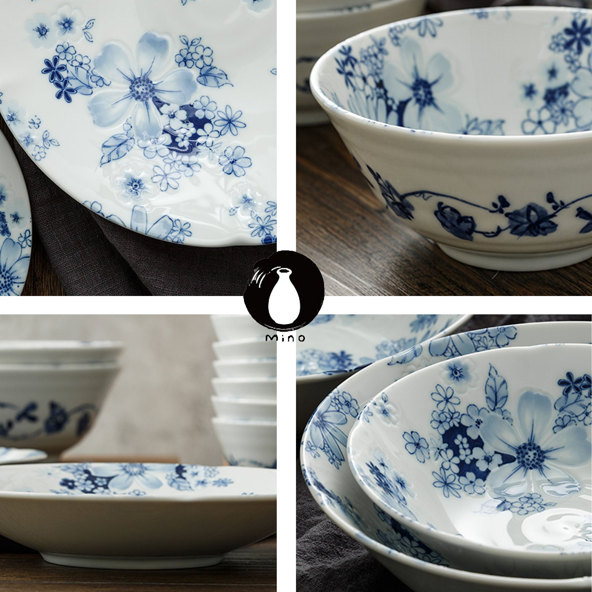 VAISSELLE JAPONAIS AVEC MOTIF FLEUR BLEU