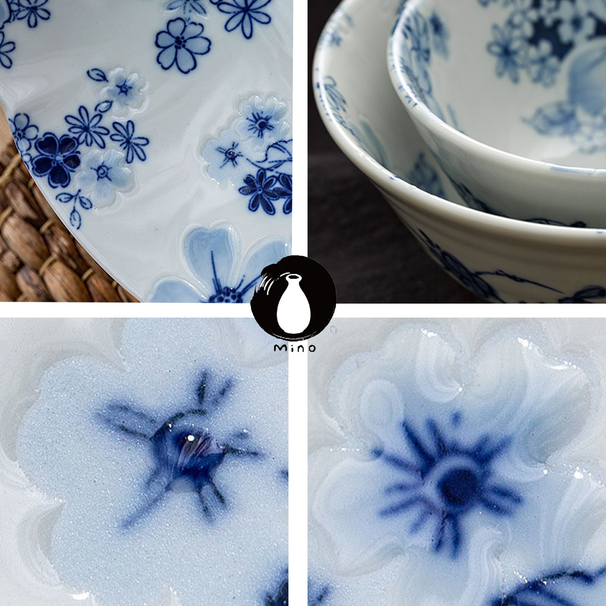 VAISSELLE JAPONAIS AVEC MOTIF FLEUR BLEU