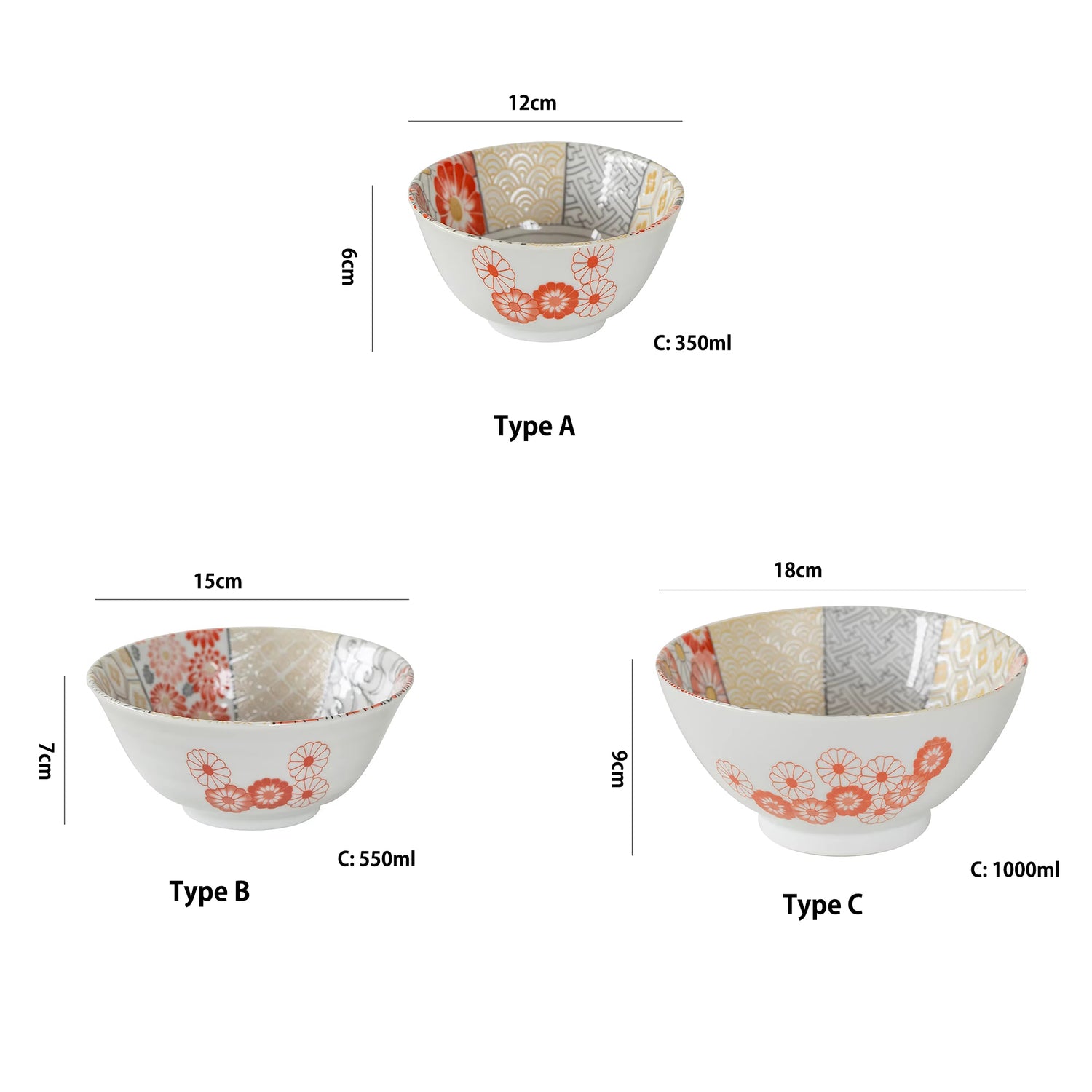 Vaisselle Minoyaki motif chrysanthème et vagues porte-bonheur