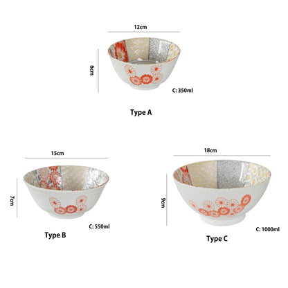Vaisselle Minoyaki motif chrysanthème et vagues porte-bonheur