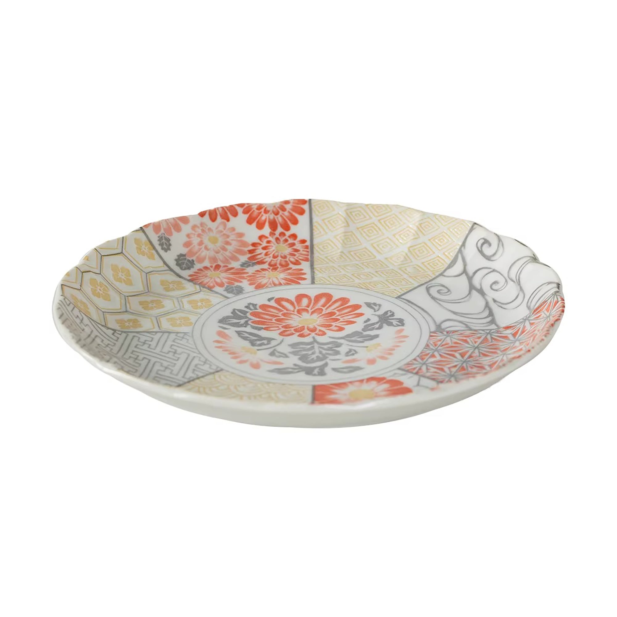 Vaisselle Minoyaki motif chrysanthème et vagues porte-bonheur