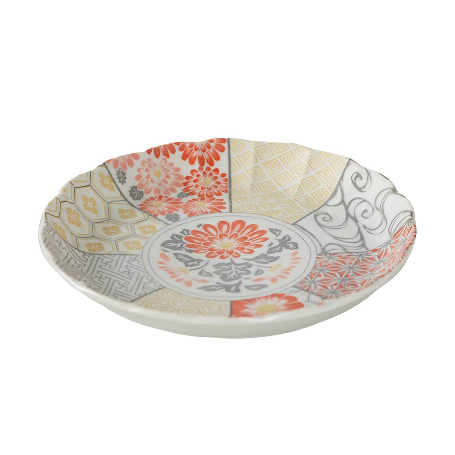 Vaisselle Minoyaki motif chrysanthème et vagues porte-bonheur