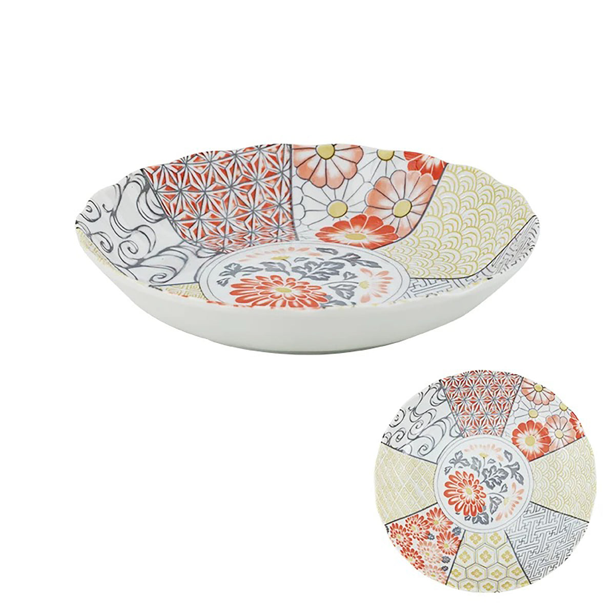 Vaisselle Minoyaki motif chrysanthème et vagues porte-bonheur