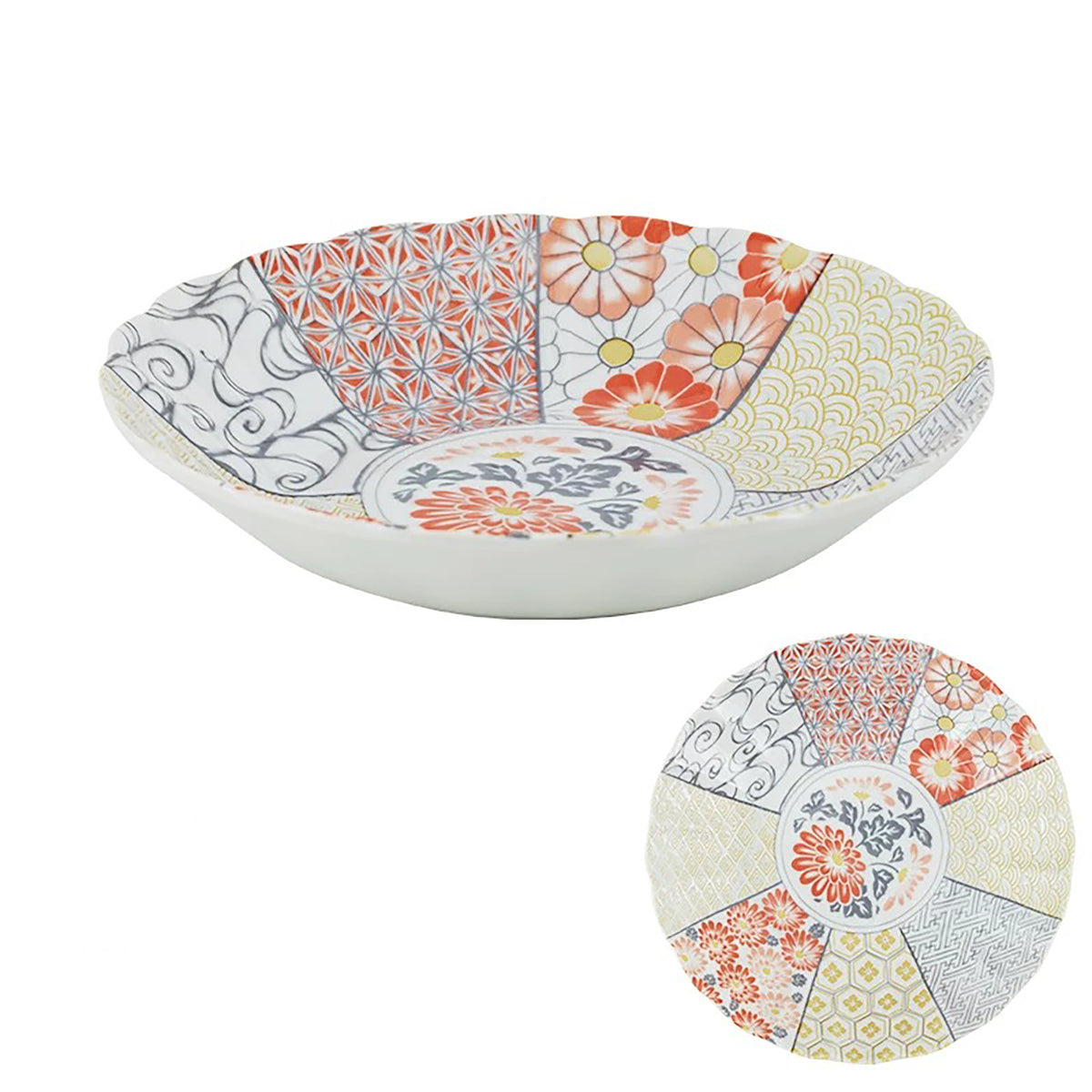 Vaisselle Minoyaki motif chrysanthème et vagues porte-bonheur
