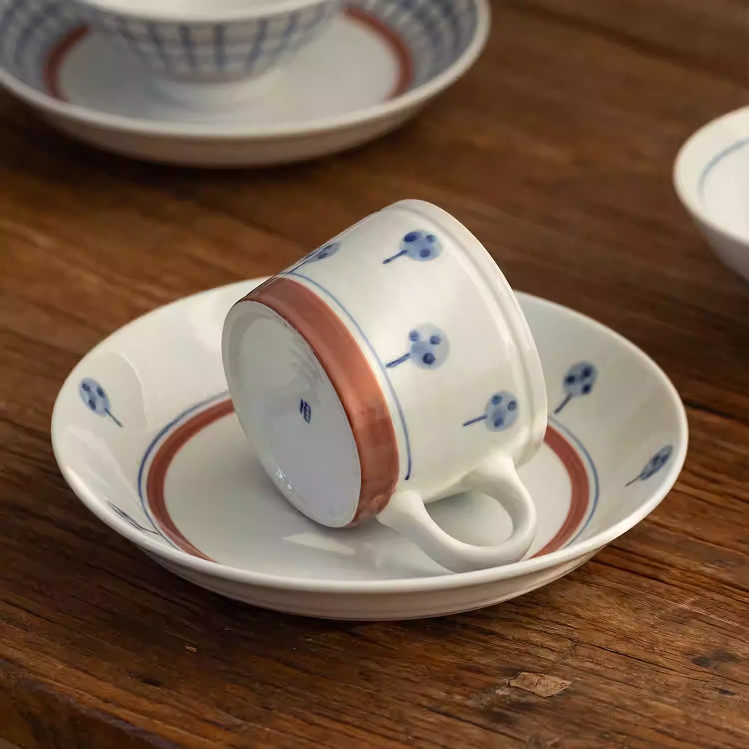 Mug Minoyaki motif arbres et carreaux peint à la main