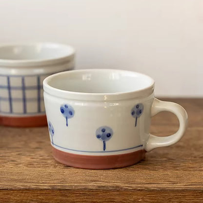 Mug Minoyaki motif arbres et carreaux peint à la main