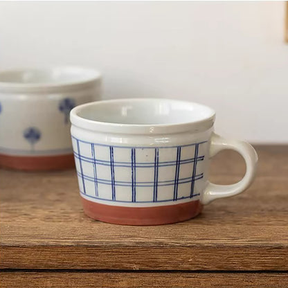 Mug Minoyaki motif arbres et carreaux peint à la main