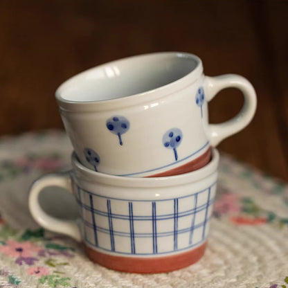 Mug Minoyaki motif arbres et carreaux peint à la main